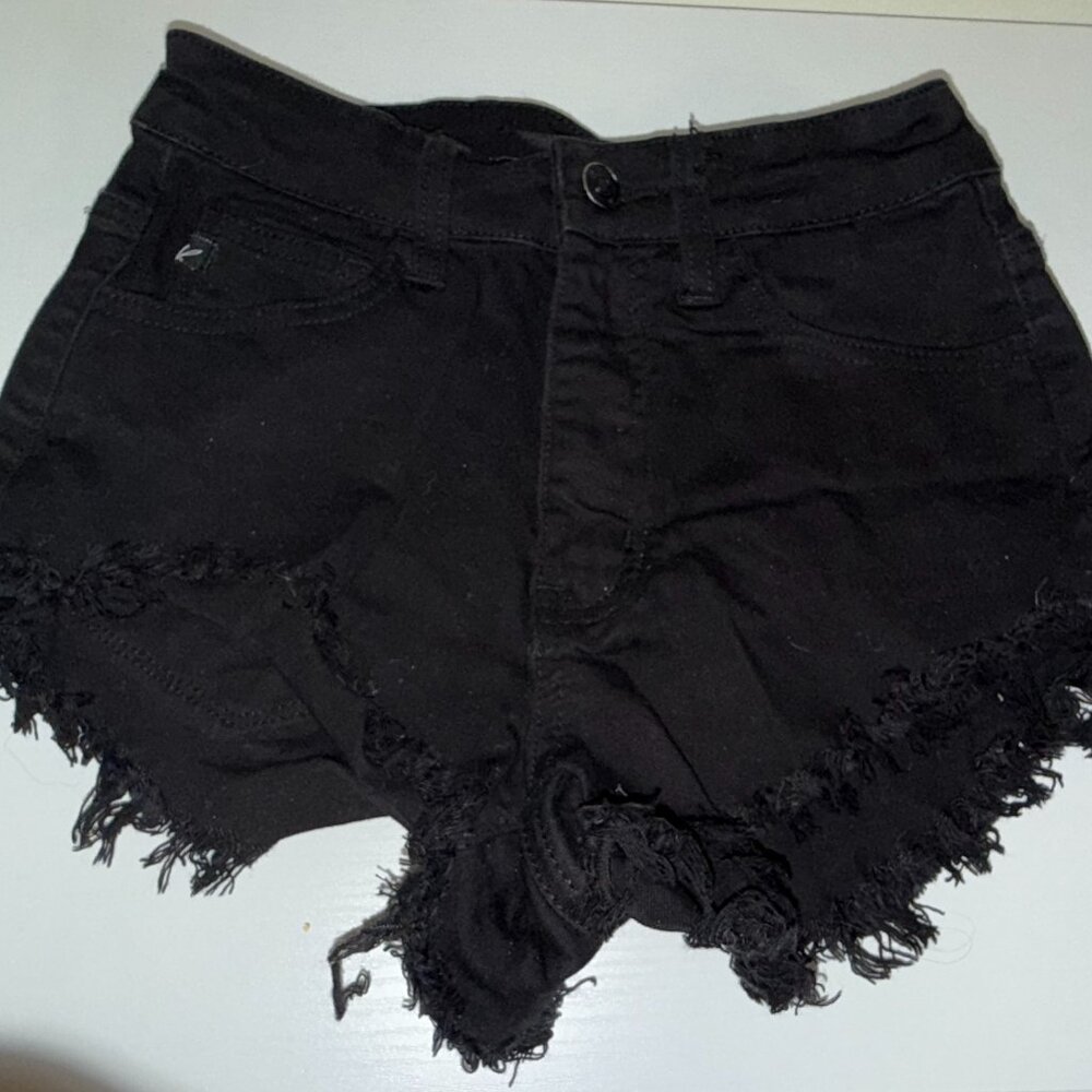 Black High-Waisted Distressed Denim Shorts – Frayed Hem – Size xs